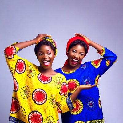 Two African women in colorful Ankara dresses