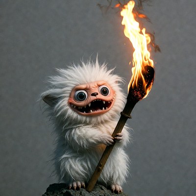 Yeti holding flaming torch