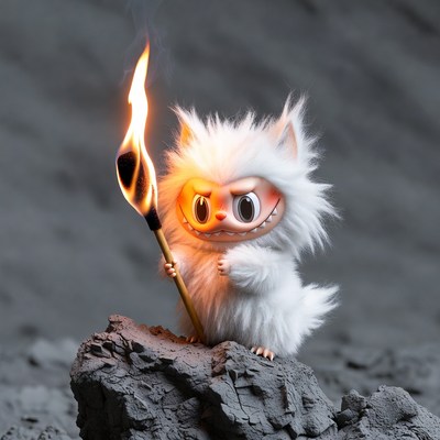 Fluffy White Yeti Holding Torch