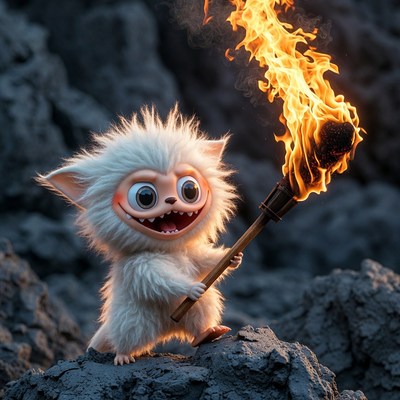 Fluffy White Yeti Holding Torch