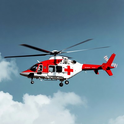 Red Cross Helicopter Flying in Sky