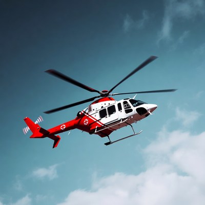 Red White Air Ambulance Helicopter Flying