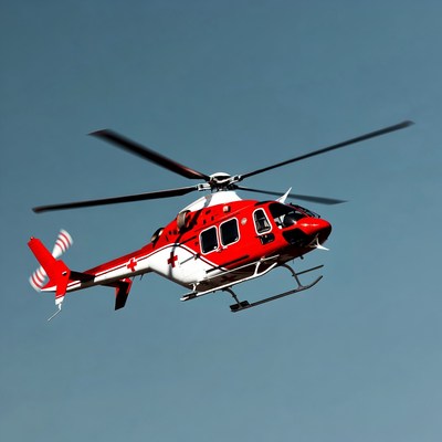 Red Air Ambulance Helicopter Flying