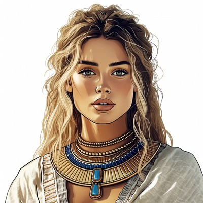 Blonde woman with Egyptian necklace