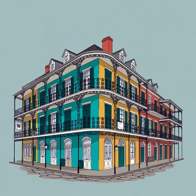 Colorful New Orleans Shotgun House Illustration