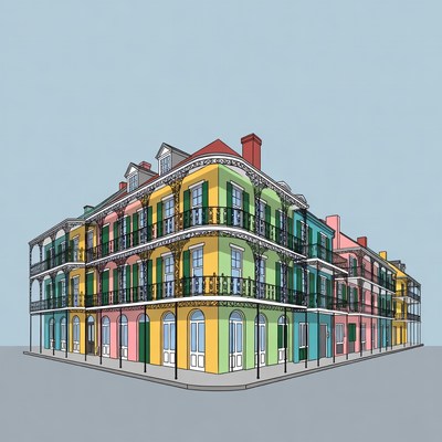 Colorful New Orleans Shotgun Houses Corner