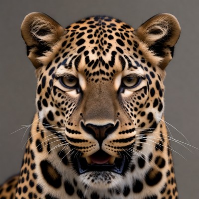 Close-up leopard face with open mouth