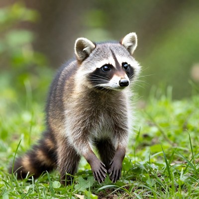 Raccoon standing in green grass