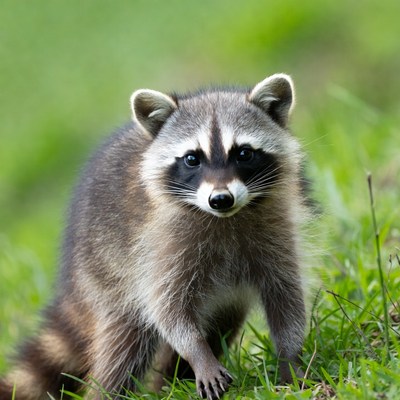 Raccoon standing in green grass