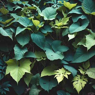 Lush Green Tropical Leaves Closeup