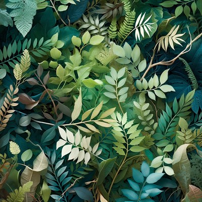 Vibrant Green Fern Leaves Pattern