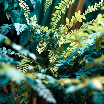 Lush Fern Leaves in Teal Green