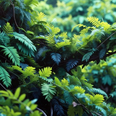 Lush Green Fern Leaves Closeup
