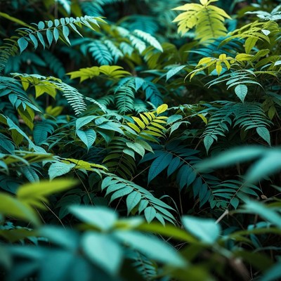 Lush green fern leaves close-up