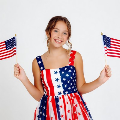 Girl holding American flags