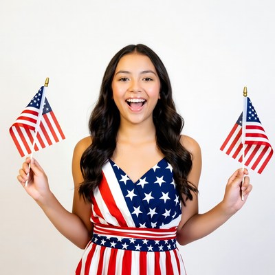Latina girl holding American flags