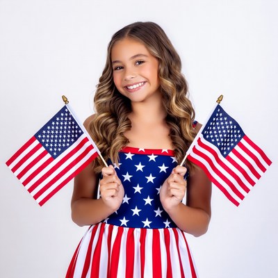 Girl holding American flags