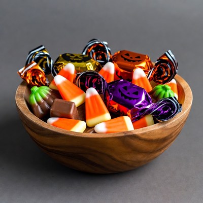 Halloween Candy in Wooden Bowl