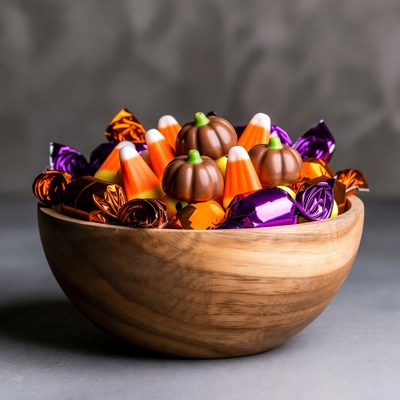 Halloween Candy in Wooden Bowl