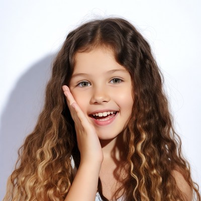 Smiling girl touching cheek