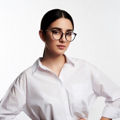 Woman in glasses wearing white shirt