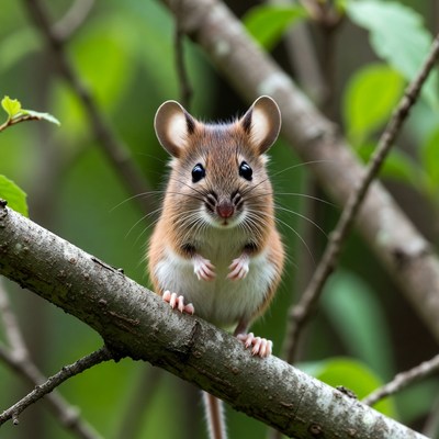 Cute mouse on tree branch