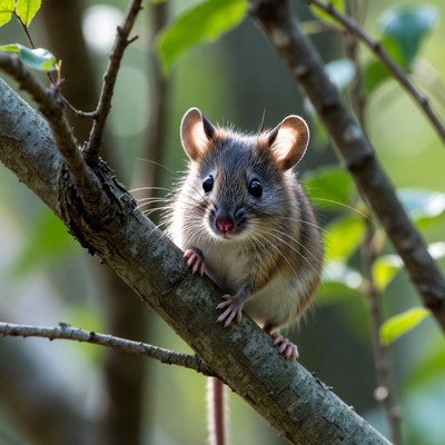 Mouse perched on tree branch