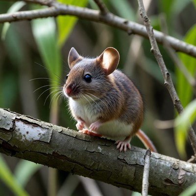 Cute mouse on tree branch
