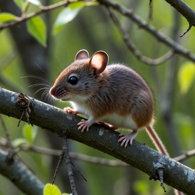 Brown mouse on tree branch