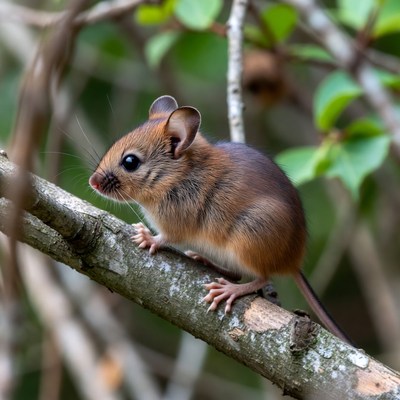 Brown mouse on tree branch