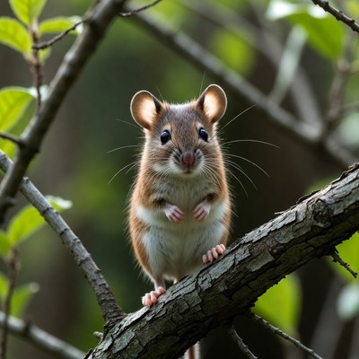 Cute mouse on tree branch