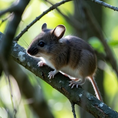 Brown mouse on tree branch
