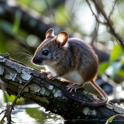 Deer mouse on log