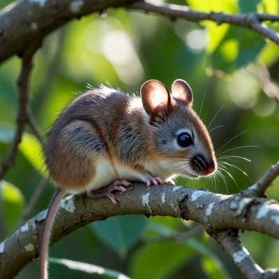 Cute deer mouse on tree branch