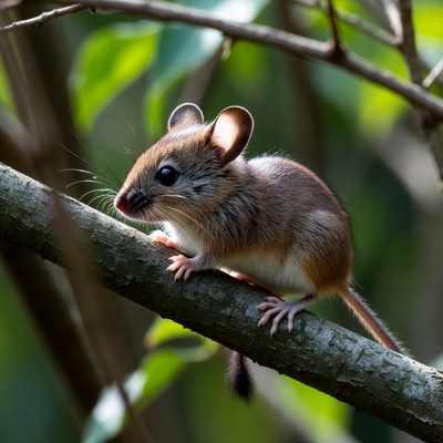 Brown mouse on tree branch
