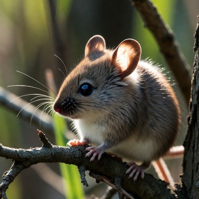 Cute field mouse on branch