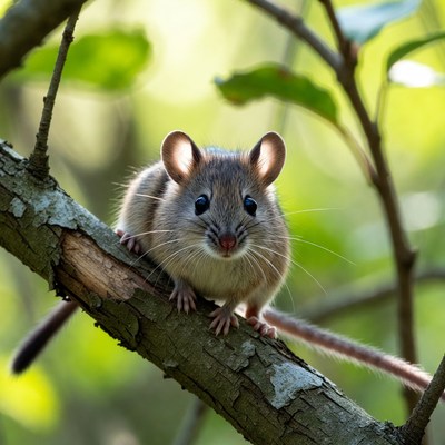 Mouse perched on tree branch