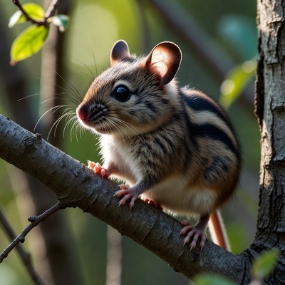Striped Chipmunk on Tree Branch