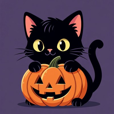 Black Cat Holding Jack-o-Lantern