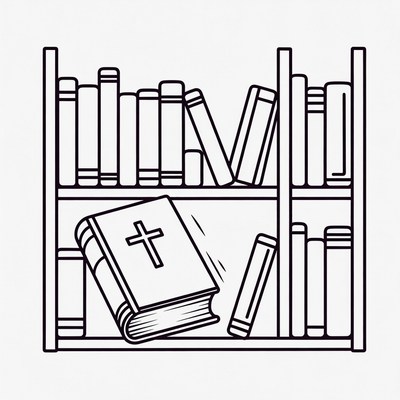 Open Bible on Bookshelf Illustration
