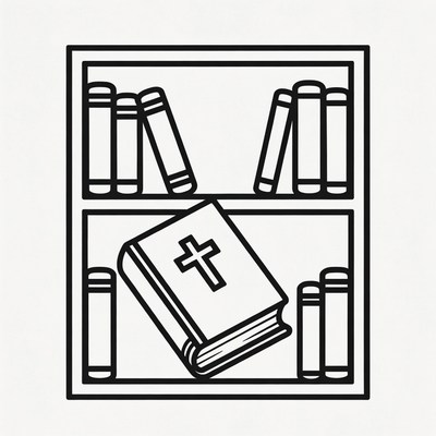 Bookshelf with Bible and Cross