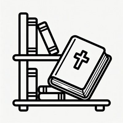 Open Bible on Bookshelf Illustration