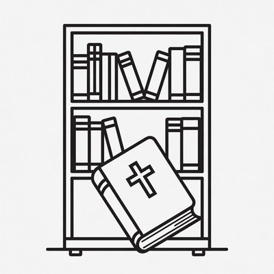 Bookshelf with Open Bible