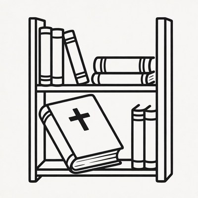 Bookshelf with Bible and Cross