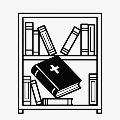 Bible Falling from Bookshelf Illustration