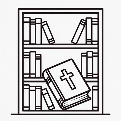 Open Bible in Bookshelf Illustration
