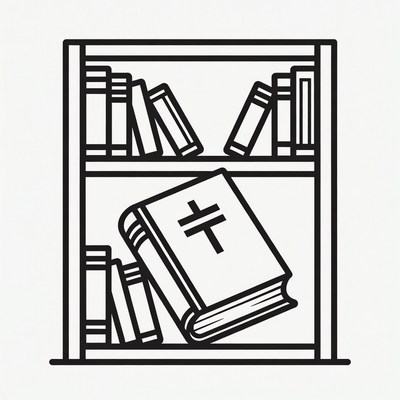 Bookshelf with Bible and cross