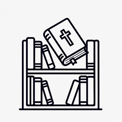 Open Bible on Bookshelf Illustration