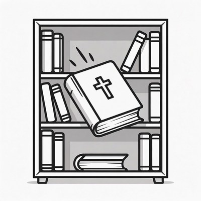 Bible Leaping from Bookshelf