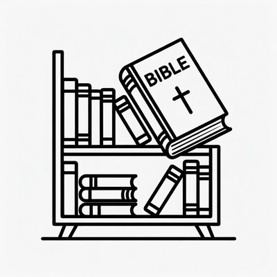 Open Bible on Bookshelf Illustration